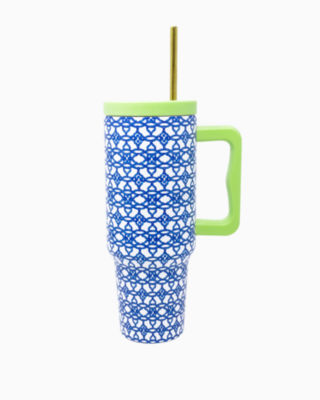 Stainless Steel Tumbler with Handle, Martinique Blue Lattice, large - Lilly Pulitzer