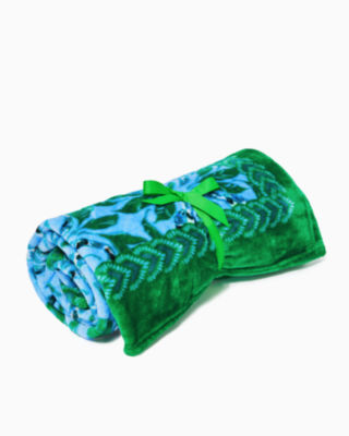 Paradise Blanket, Bon Bon Blue Leapin Leopards Engineered Blanket, large  - Lilly Pulitzer