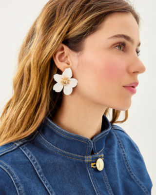 Shop Lilly Pulitzer Oversized Orchid Earrings In Resort White