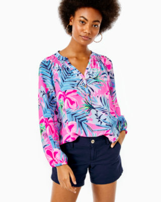 Lilly Pulitzer Elsa Silk Top In Cockatoo Pink Pretty In Pink