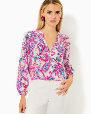 Elsa Silk Top, Coconut Flitting About, large - Lilly Pulitzer