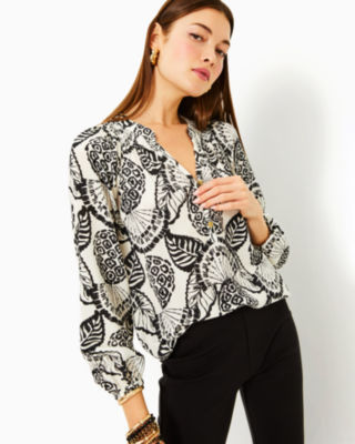 Elsa Silk Top, Coconut Pineapple Princess Allover, large image 1 - Lilly Pulitzer
