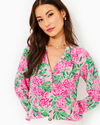 Elsa Silk Top, Conch Shell Pink Koala La La, large - Lilly Pulitzer