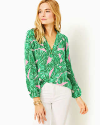 Shop Lilly Pulitzer Elsa Silk Top In Conch Shell Pink Lets Go Bananas