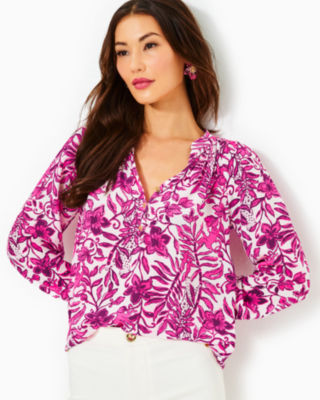 Elsa Silk Top, Elderflower Blossom Lil Escape Plan, large - Lilly Pulitzer