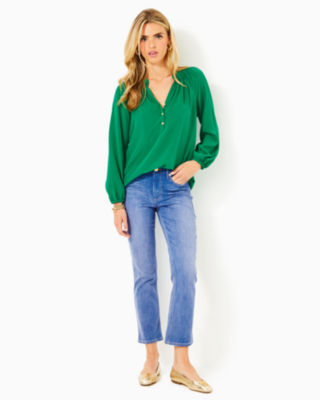 Elsa Silk Top, Fiddle Leaf Green, large image 3 - Lilly Pulitzer