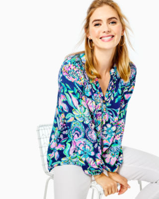 Lilly Pulitzer Elsa Silk Top In High Tide Navy Shes Got Sol