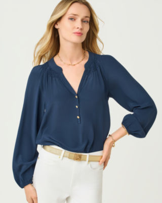 Elsa Silk Top, Low Tide Navy, large