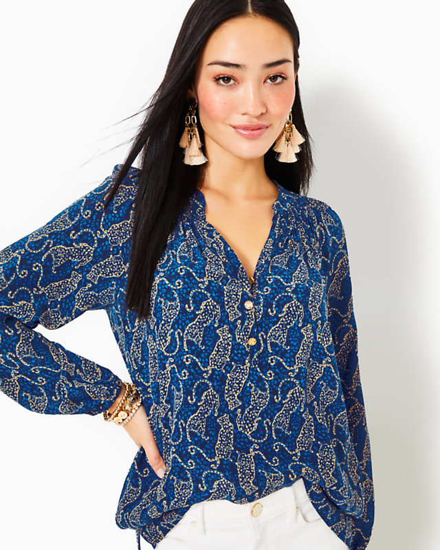 Elsa Silk Top, Low Tide Navy Easy To Spot, large - Lilly Pulitzer
