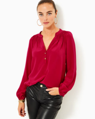 Elsa Silk Top, Malbec Red, large - Lilly Pulitzer