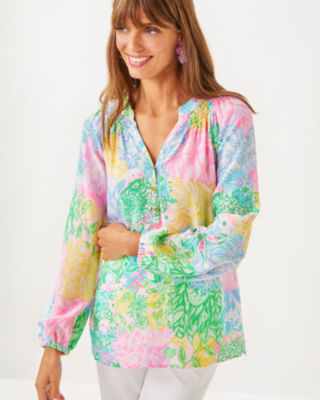 Elsa Silk Top, Multi Bright Delight Patch, large