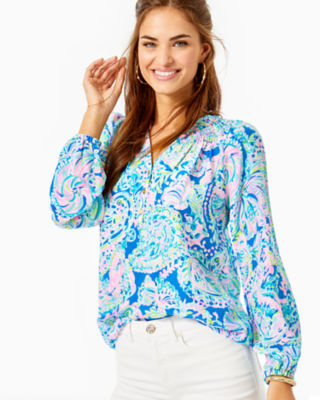 Lilly Pulitzer Elsa Silk Top In Multi Dream Team