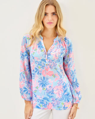 Elsa Silk Top, Multi Elephant Splash, large