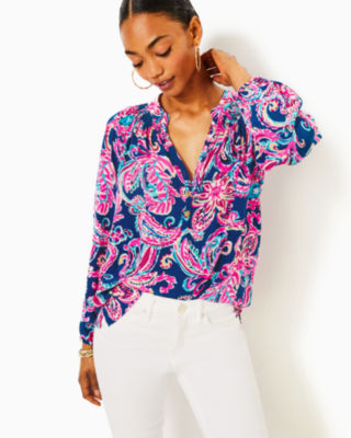 Elsa Silk Top, Multi Flitting About, large - Lilly Pulitzer