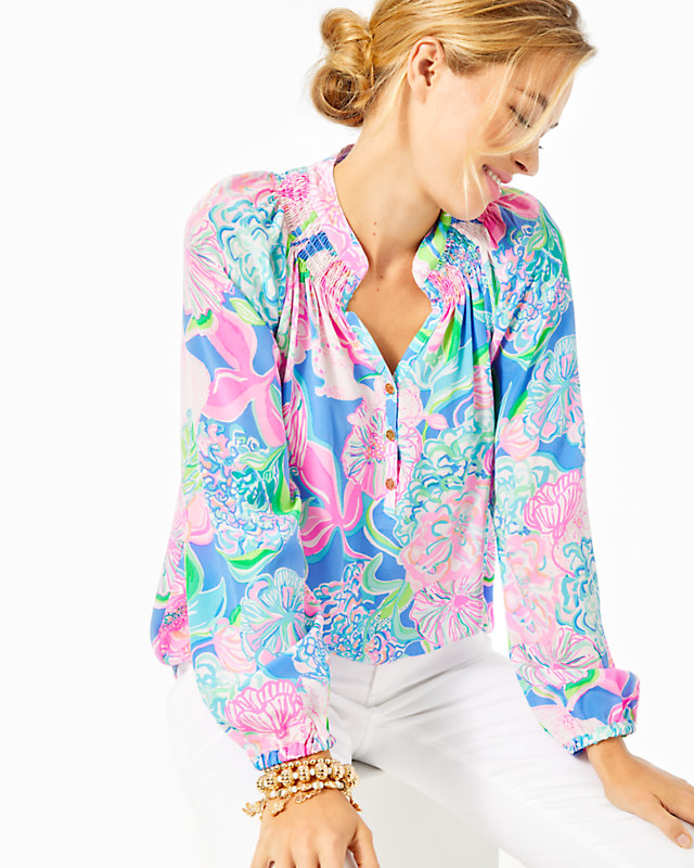 Elsa Silk Top, Multi Peony For Your Thoughts, large - Lilly Pulitzer
