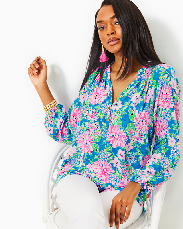 Elsa Silk Top, Multi Spring In Your Step, large - Lilly Pulitzer