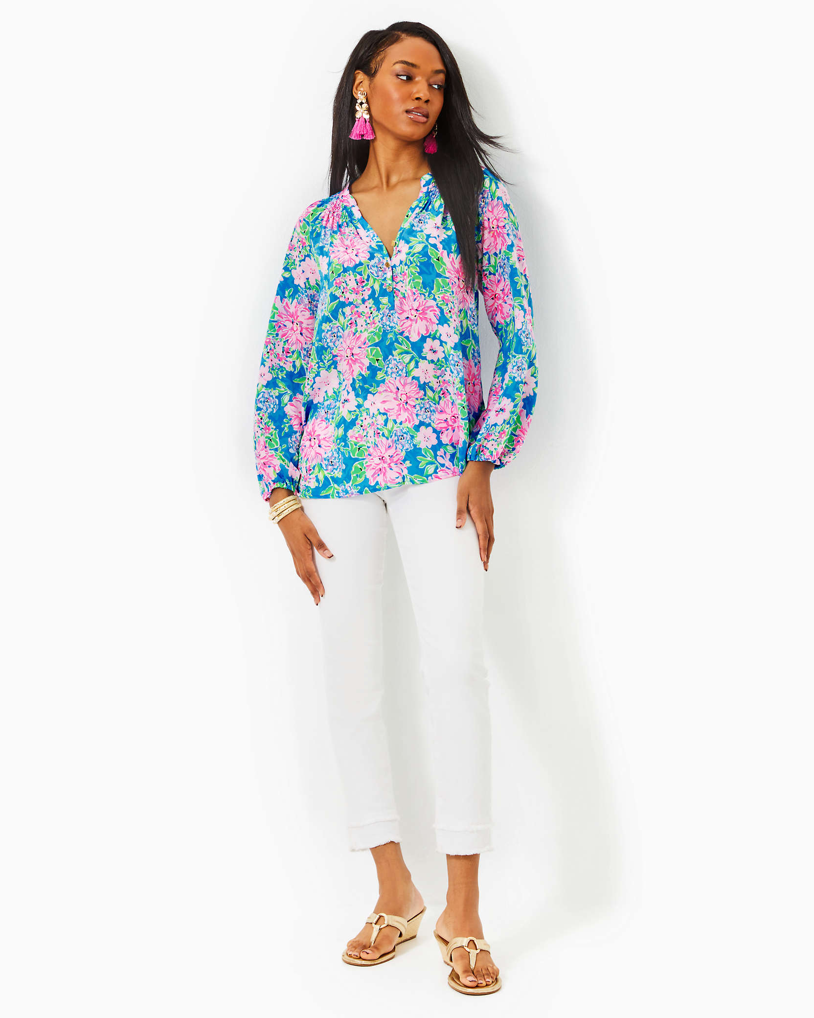 Shop Lilly Pulitzer Elsa Silk Top In Multi Spring In Your Step