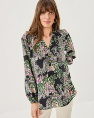 Elsa Silk Top, Onyx Pb Anniversary Toile, large