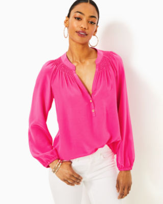 Elsa Silk Top, Passion Fruit Pink, large - Lilly Pulitzer