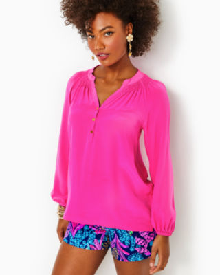 Lilly Pulitzer Elsa Silk Top In Pink Palms