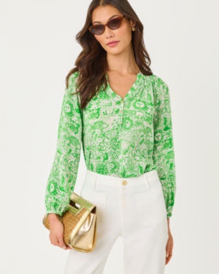 Elsa Silk Top, Putting Green Lil Fleur De Lilly, large image 1