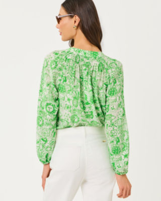 Elsa Silk Top, Putting Green Lil Fleur De Lilly, large image 2
