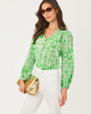 Elsa Silk Top, Putting Green Lil Fleur De Lilly, large image 3