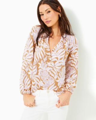 Elsa Silk Top, Rattan Bon Vivants, large - Lilly Pulitzer