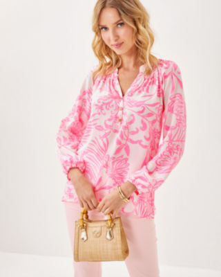 Elsa Silk Top, Rousseau Pink Glisten In The Sun, large