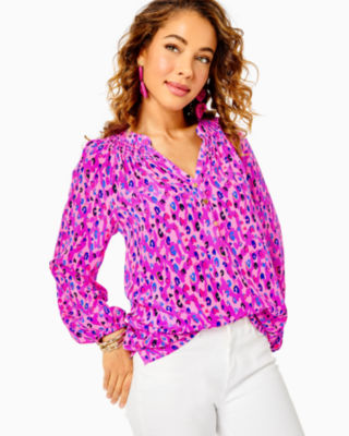 Lilly Pulitzer Elsa Silk Top In Wild Fuchsia Spotted In Love