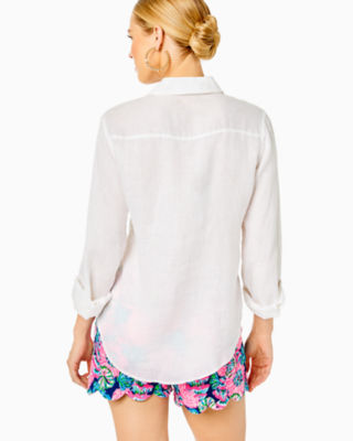 Lilly Pulitzer Sea View Linen Button Down Top In Animal Print