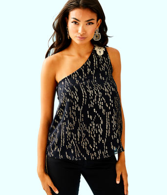 Sienne One-Shoulder Silk Top, , large  - Lilly Pulitzer