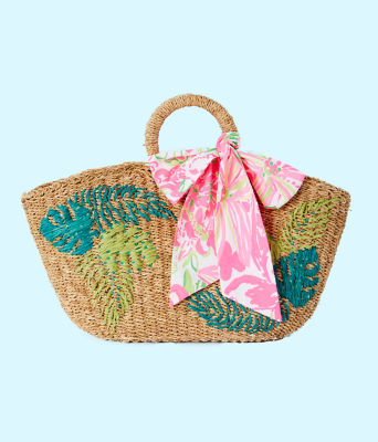 lined straw tote bag