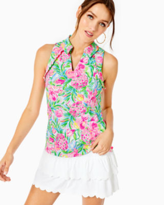 Lilly Pulitzer Upf 50+ Luxletic Martina Polo Top In Resort White Pear Necessities