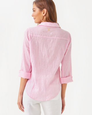 Sea View Button Down Top, Conch Shell Pink Ltwt Oxford Stripe, large image 1