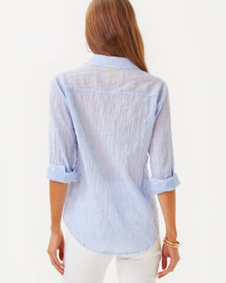 Sea View Button Down Top, Jacaranda Blue Ltwt Oxford Stripe, large image 1
