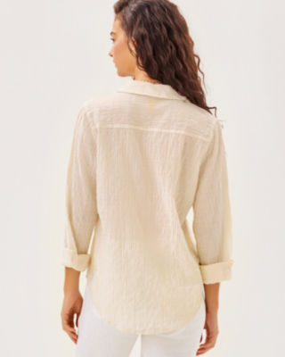 Sea View Button Down Top, Wicker Tan Ltwt Oxford Stripe, large image 1