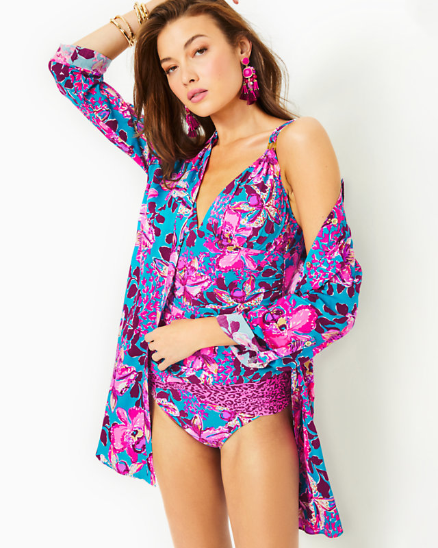 Natalie Shirtdress Cover-Up, Blue Rhapsody Orchid You Not, large - Lilly Pulitzer