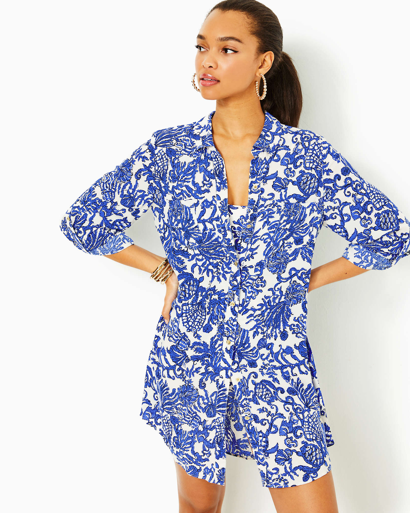 Shop Lilly Pulitzer Natalie Shirtdress Cover-up In Deeper Coconut Ride With Me