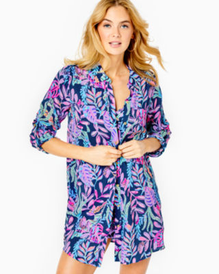 Lilly Pulitzer Natalie Shirtdress Cover-up In Oyster Bay Navy Youve Been Spotted