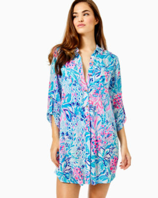 Lilly Pulitzer Natalie Shirtdress Cover-up In Zanzibar Blue Party Princess