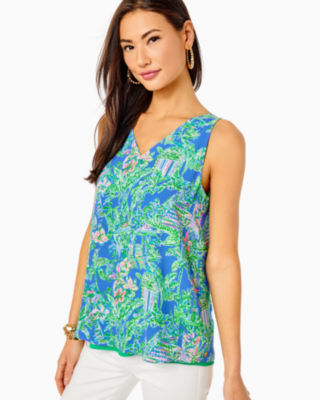 Lilly Pulitzer Florin Reversible Top In Boca Blue Beneath The Bougainvillea