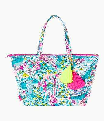 Palm Beach Zip Up Tote, Multi Postcards From Positano, large  - Lilly Pulitzer