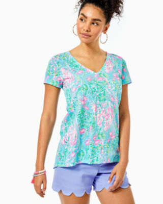 Lilly Pulitzer Etta V-neck Top In Amalfi Blue Best Fishes