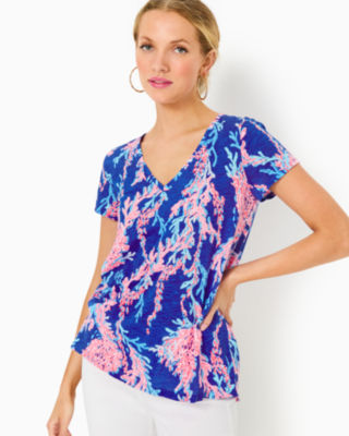 Lilly Pulitzer Etta V-neck Cotton Top In Borealis Blue Swim On Over