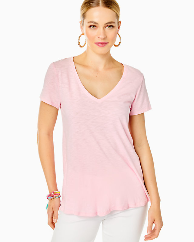 Etta V-Neck Cotton Top, Calla Lilly Pink, large - Lilly Pulitzer