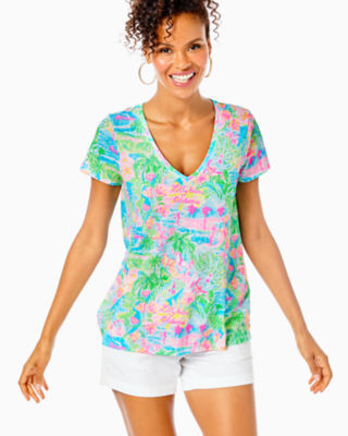 Lilly Pulitzer Etta V-neck Top In Multi Lilly Loves California