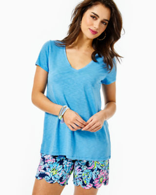 Lilly Pulitzer Etta V-neck Top In Zanzibar Blue