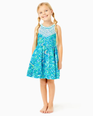 Lilly Pulitzer Girls Little Kinley Dress In Surf Blue Coral Of The Story