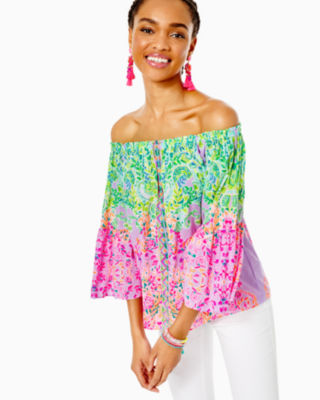 Lilly Pulitzer Nevie Off the shoulder Top In Multi Sunshine Vibes